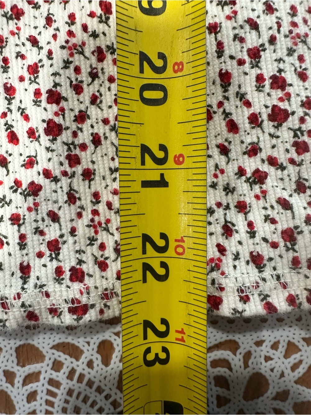 Faded Glory Large Floral Ribbed Henley Top Y2K Cottagecore Red Cream - Picture 4 of 5